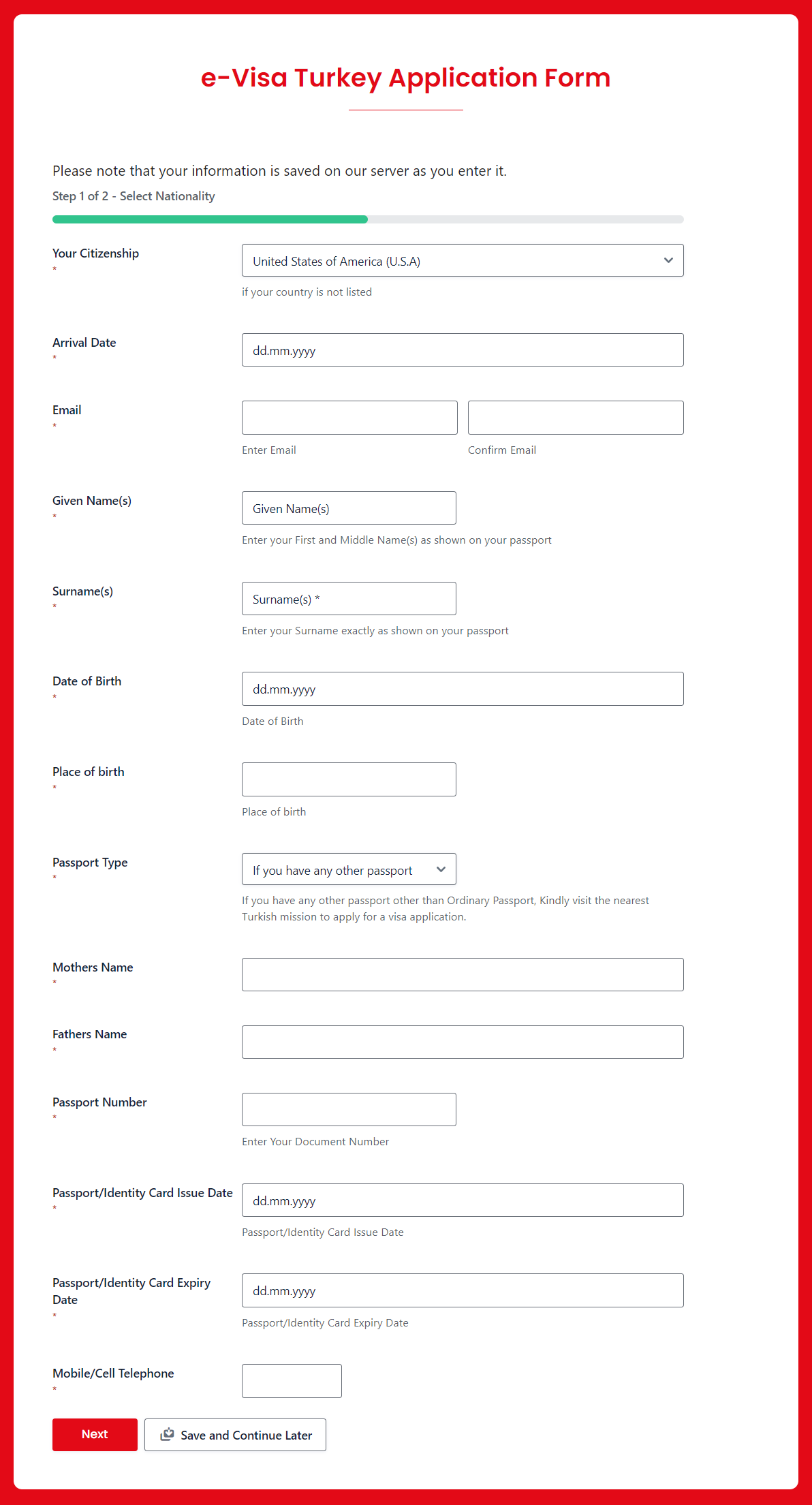 Myturkeyvisa application form